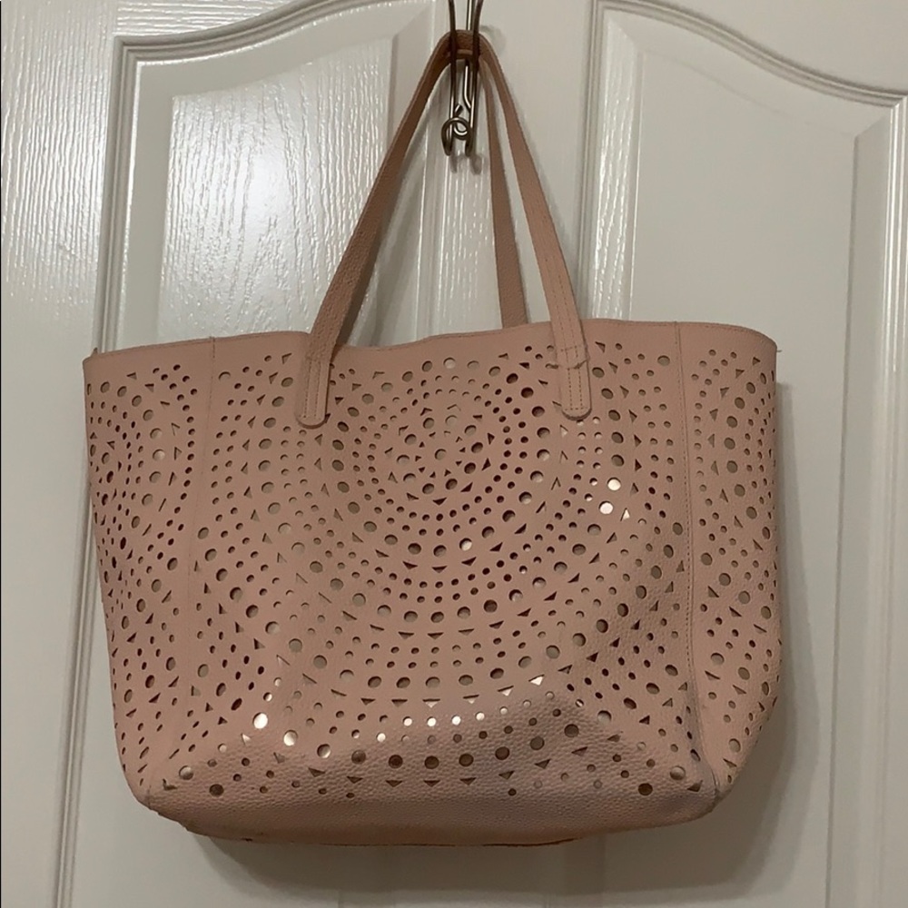 Rose gold/ light pink zipper tote bag